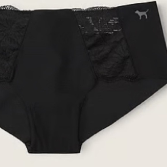 NWT PINK Victoria’s Secret No Show Cheekster Panty. Pure Black/Lace Trim - Picture 1 of 13